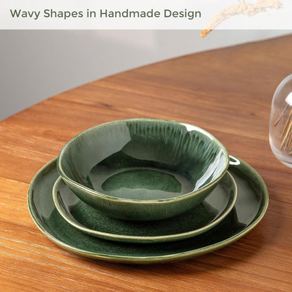 AmorArc Ceramic Dinnerware Sets,Handmade Reactive Glaze Stoneware Plates and Bowls Sets,Highly Scratch Resistant | Dishwasher & Microwave Safe Dishes Set,Service for 4 (12pc)
