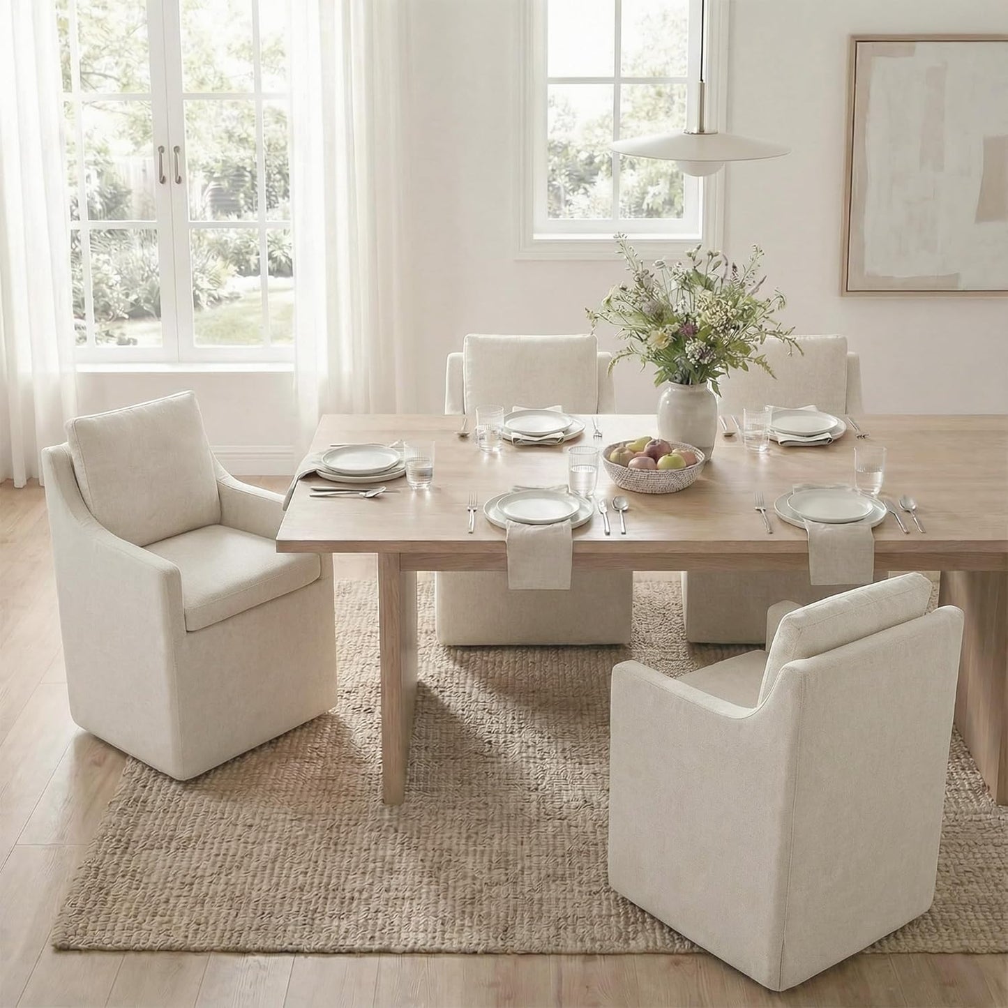 KISLOT Upholstered Dining Chairs Set of 4, Modern Dining Room Chairs with Casters & Washable Cover, Rolling Accent Chair with Hidden Storage for Kitchen, Farmhouse, Living Room, Beige, 4 Box