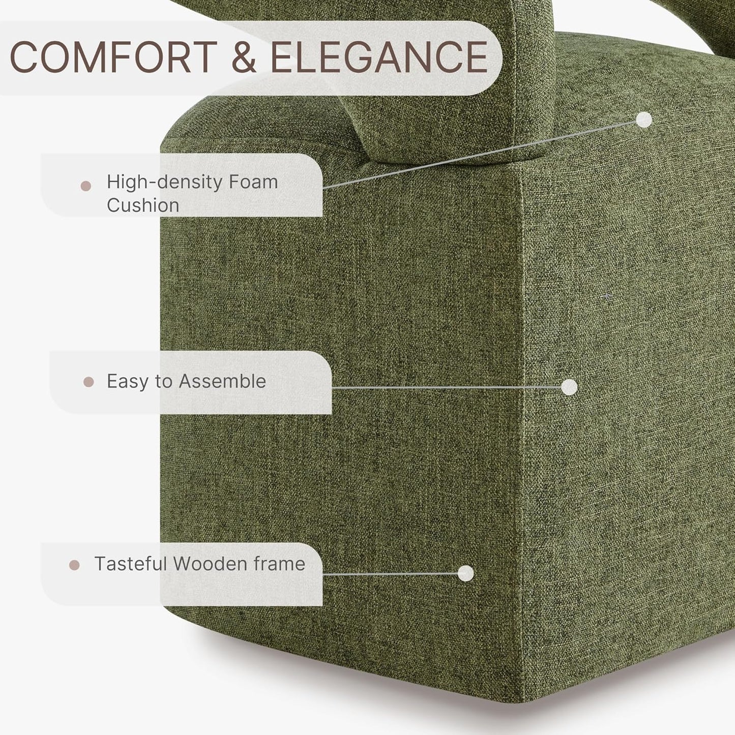 KISLOT Upholstered Dining Chairs with Casters, Modern Barrel Side Armchair with Rollers for Dining Room, Bedroom, Kitchen, Reading Room, Green, Set of 4