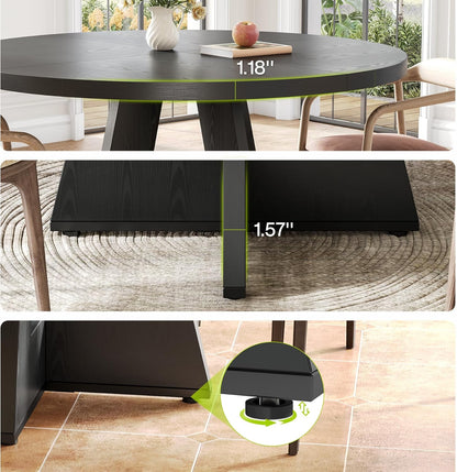 LITTLE TREE Round Dining Table for 4-6 People, 47 Inches Dining Room Table with Wooden Pedestal Base, Black Dinner Tables, Circle Kitchen Tables for Dining Room, Kitchen, Living Room