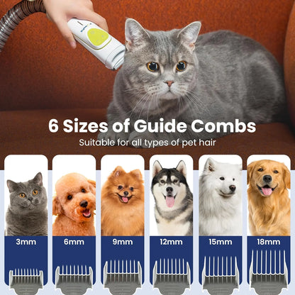 Professional Pet Grooming Vacuum Kit, Dogs & Cats, Direct Handheld Control, 7 Grooming Tools, 6 Suction Levels, Large 2.2L Dust Bin, UL, HEPA Filter