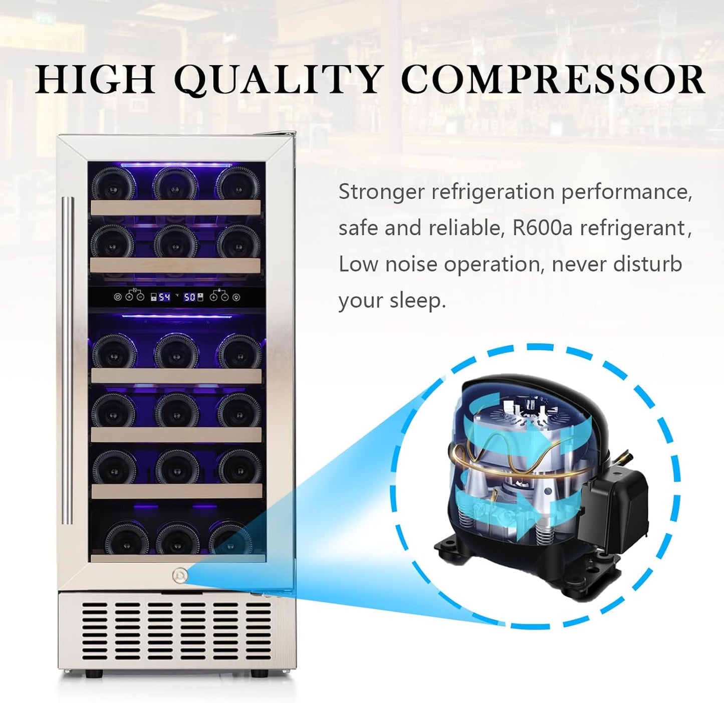 COWSAR 28 Bottle Wine Fridge, Commercial Dual Zone Beverage Refrigerator, Independent Temp, LED, Under Counter Drink Wine Cooler Chiller with Stainless Steel Frame, Double-Layer Tempered Glass Door