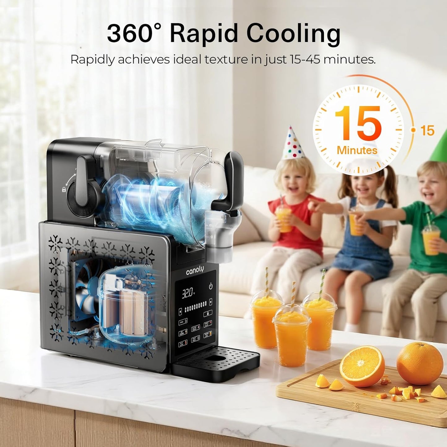 Canoly 2-in-1 Slushie & Soft Ice Cream Maker, 92oz Slushy Machine for Home, 6 Preset, Real-Time Temp Display, Auto-Clean, Frozen Margaritas Smoothie, Frappes, Milkshakes, Black