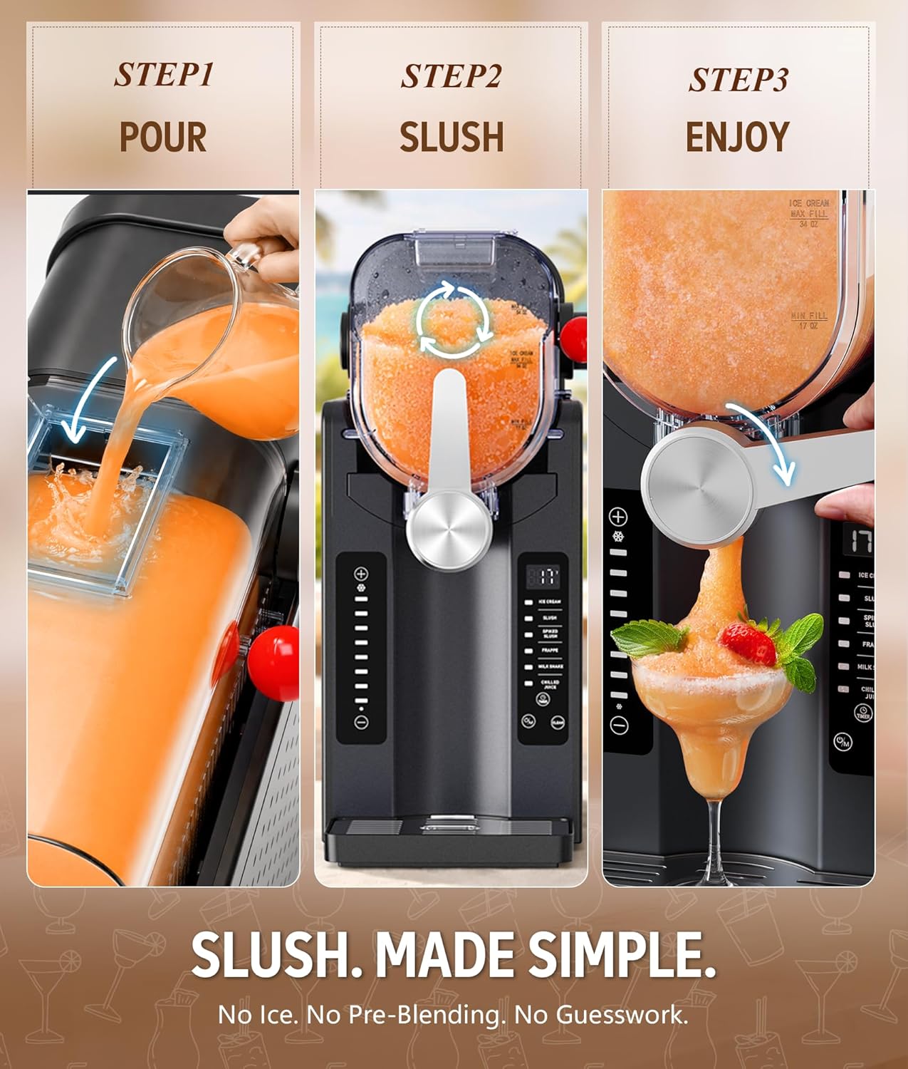 BKPPM Slushie Machine: No Ice Needed Slushy Machine for Home, 6 Preset, Real-Time Temp Display, Auto-Clean | Frozen Margaritas, Cocktails, Frappés, Ice Cream, Smoothies, Milkshakes,Summer Parties