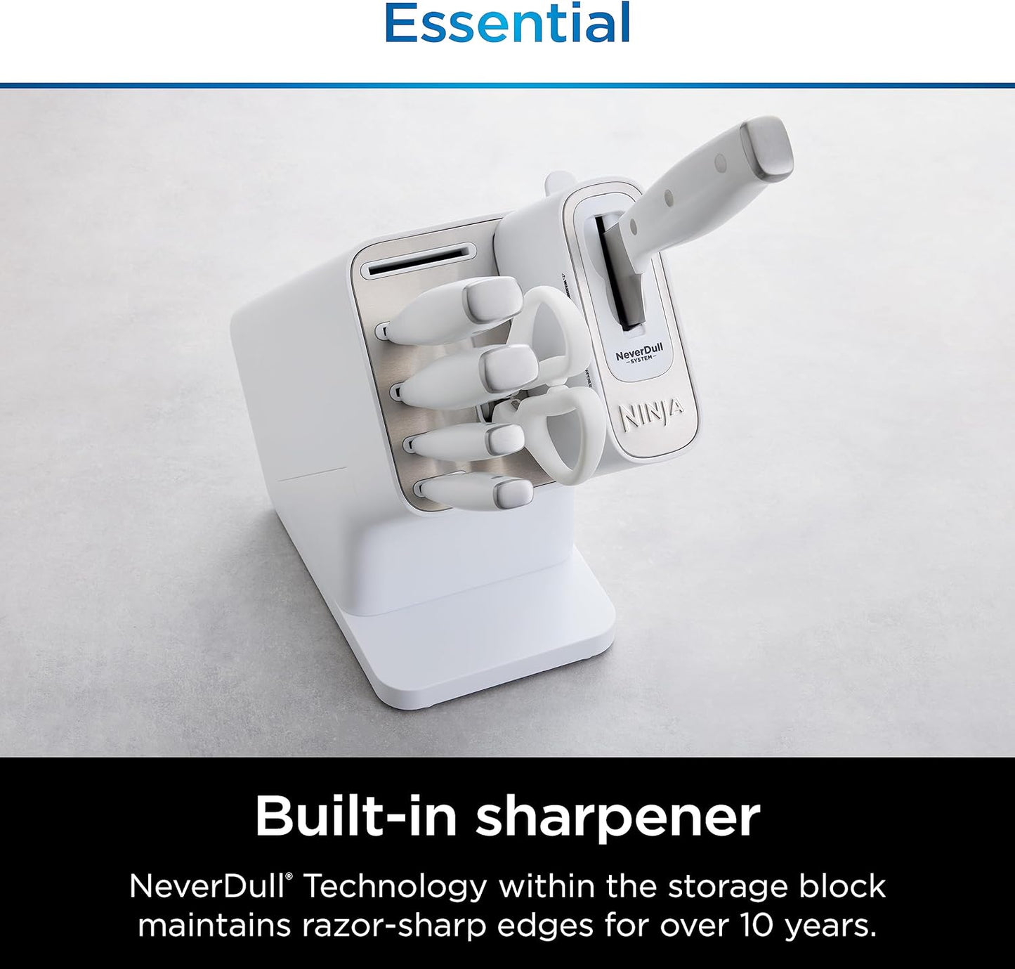 Ninja K12007WHBN NeverDull 7-Piece Prep Knife System, Essential, High Carbon Stainless Steel, Built-in Sharpener, White