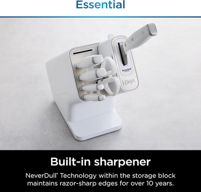 Ninja K12007WHBN NeverDull 7-Piece Prep Knife System, Essential, High Carbon Stainless Steel, Built-in Sharpener, White
