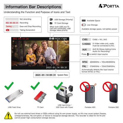 PORTTA VHS to Digital Converter with Remote - Video Recorder