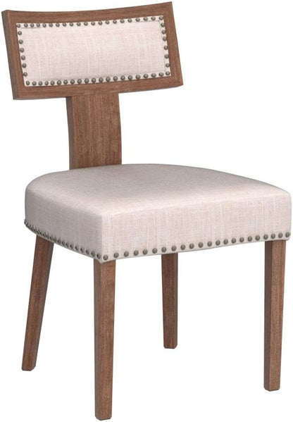 HNY Mid Century Modern Dining Chairs Set of 2, Farmhouse Linen Fabric Upholstered Accent Chairs Curved Nailhead Trim Backrest Kitchen Chairs, with Hardwood Frame, Beige