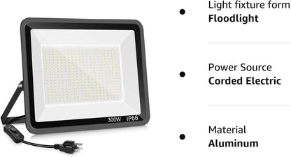 3 Pack 200W LED Flood Light,Super Bright Exterior Security Lights With Plug,IP66 Waterproof Outdoor Flood Light, 22800lm 5000K Daylight White Floodlight for Yard, Garden,Basketball Court, Arena