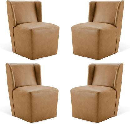 KISLOT Upholstered Dining Chairs Set of 4 with Casters, Wingback Modern Side Armless Deskchair with Rollers for Diningroom Bedroom Livingroom Reading Room, Brown Faux Leather