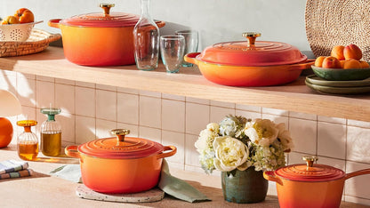 Le Creuset Enameled Cast Iron Signature Braiser 3.5 qt., Flamme Doree with Crucible Knob