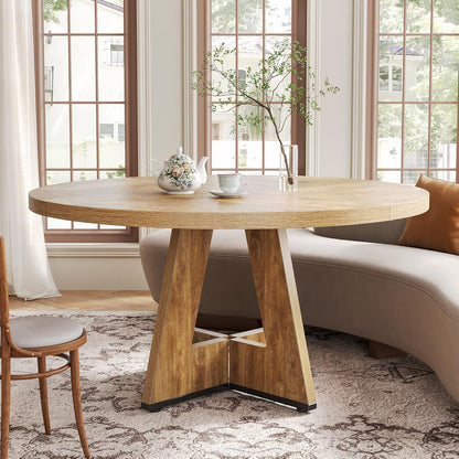 LITTLE TREE Round Dining Table for 4-6 People, 47 Inches Dining Room Table with Wooden Pedestal Base, Circle Kitchen Tables for Dining Room, Kitchen, Living Room, Oak