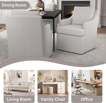 VKNOW Upholstered Dining Chairs Set of 4, Modern Kitchen Chairs Dinner Chairs with 4 Casters, Chenille Armchair for Bedroom Reading Room Living Room, Light Grey