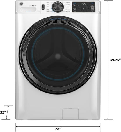 GE 5.0 cu.ft. Smart Front Load Washer in White with Steam, UltraFresh Vent System, and Microban Technology
