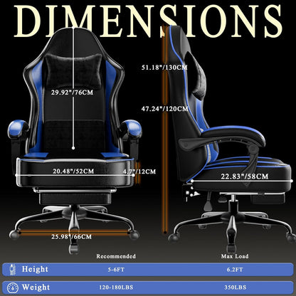 Gaming Chair with Pocket Spring Cushion and Footrest, Ergonomic Computer Chair for Adults, Breathable PU Leather Game Chair