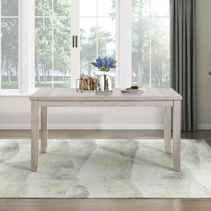 Lexicon 60" Farmhouse Dining Table for 4-6 People, Solid Wood Frame Acacia Veneer Rectangular Kitchen Table, for Kitchen, Dining Room, Living Room, Assembly Required, Brushed Antique White Finish