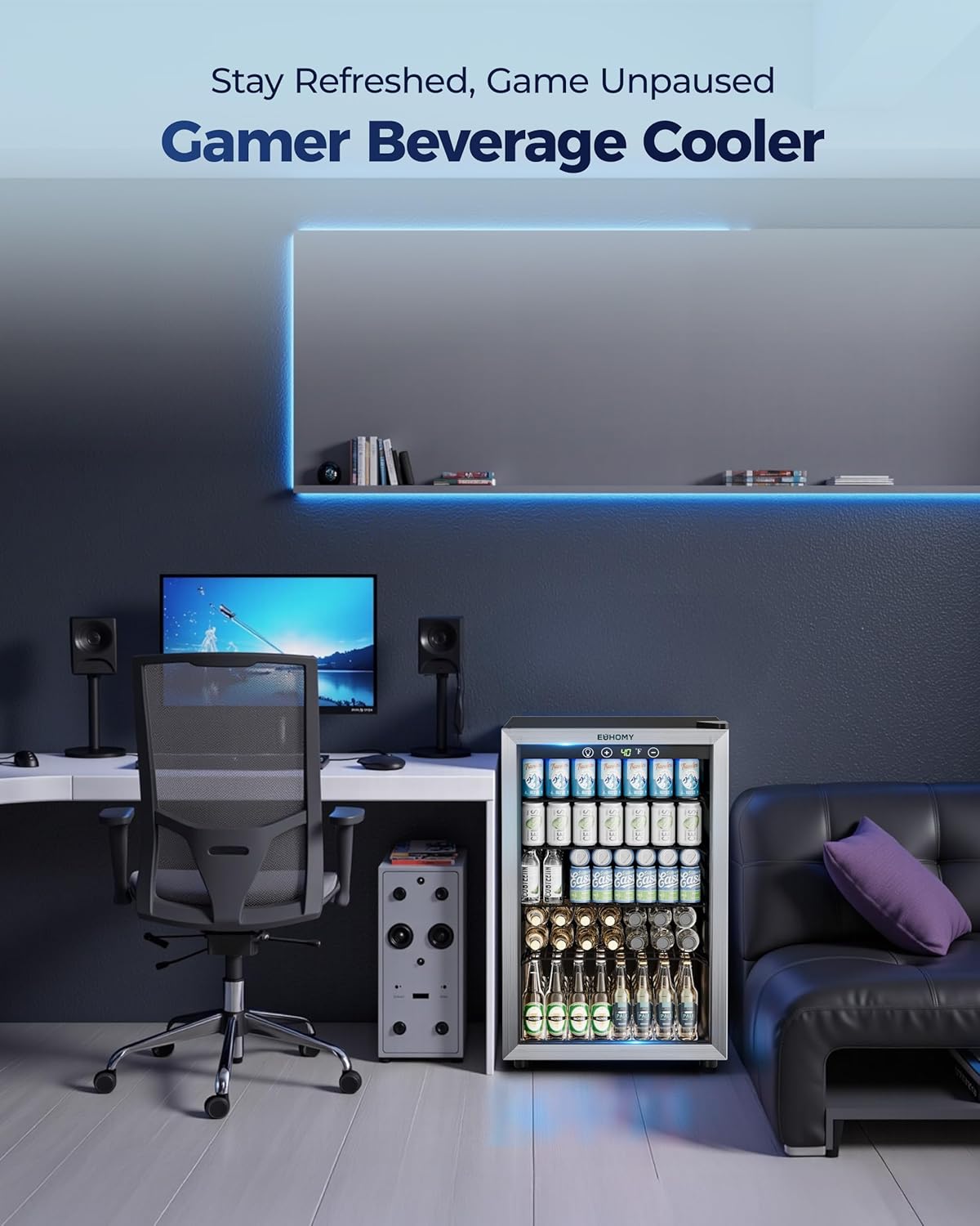 EUHOMY 4.5 Cu.ft Beverage Refrigerator and Cooler, 145 Can Mini fridge with Glass Door for Soda Beer Wine, Small Drink Dispenser with Digital Adjustable Thermostat for Home Office Bar