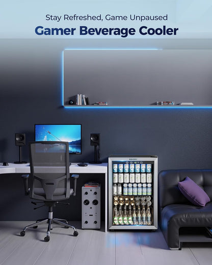 EUHOMY 4.5 Cu.ft Beverage Refrigerator and Cooler, 145 Can Mini fridge with Glass Door for Soda Beer Wine, Small Drink Dispenser with Digital Adjustable Thermostat for Home Office Bar