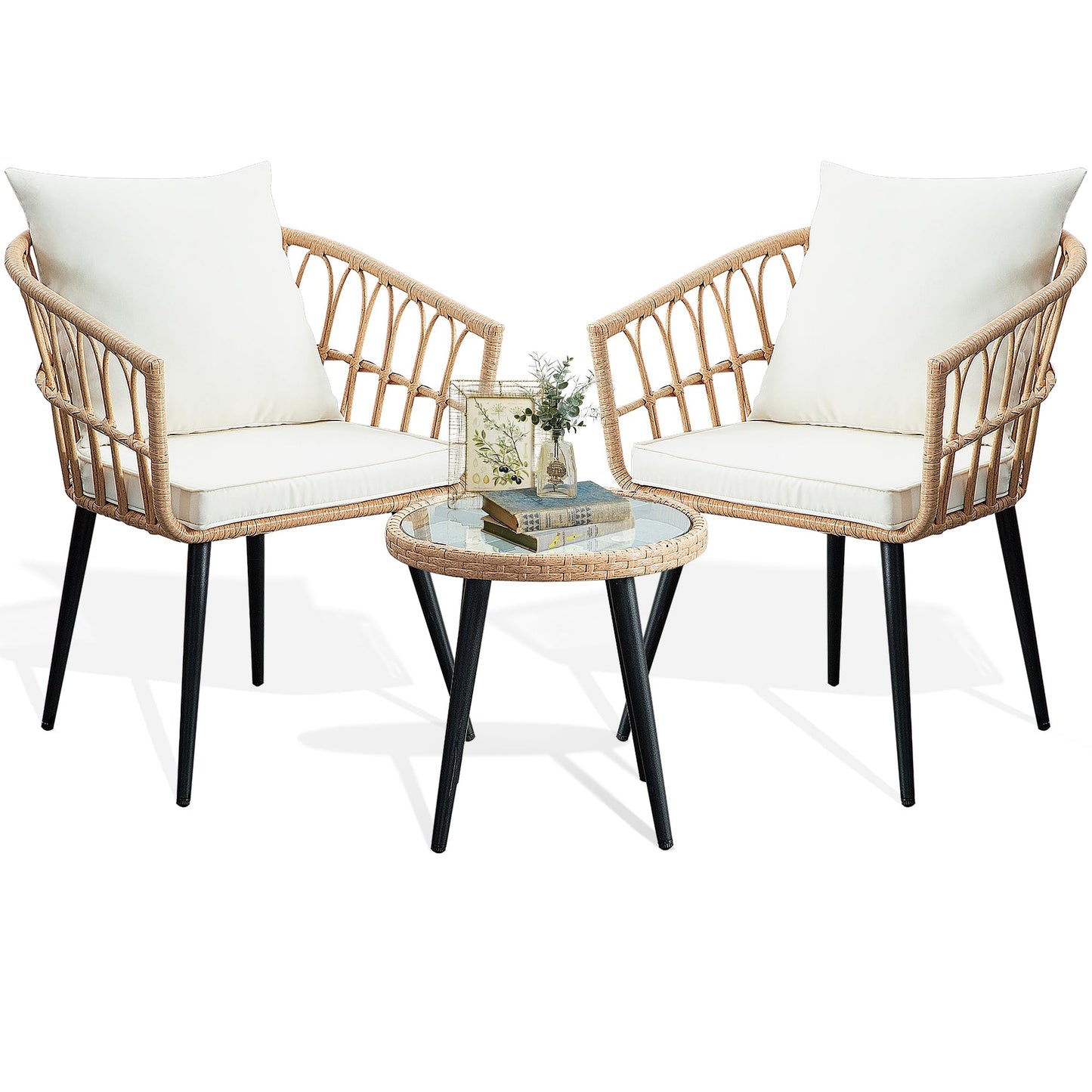 PORWEY 3 Piece Outdoor Wicker Bistro Set for Patio