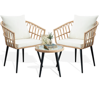 PORWEY 3 Piece Outdoor Wicker Bistro Set for Patio