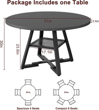Jocoevol 51'' Round Dining Table,Kitchen Dining Room Circle Dinner Pedestal Table,Space Saving Wood Kitchen & Dining Room Furniture (Black, 51In)