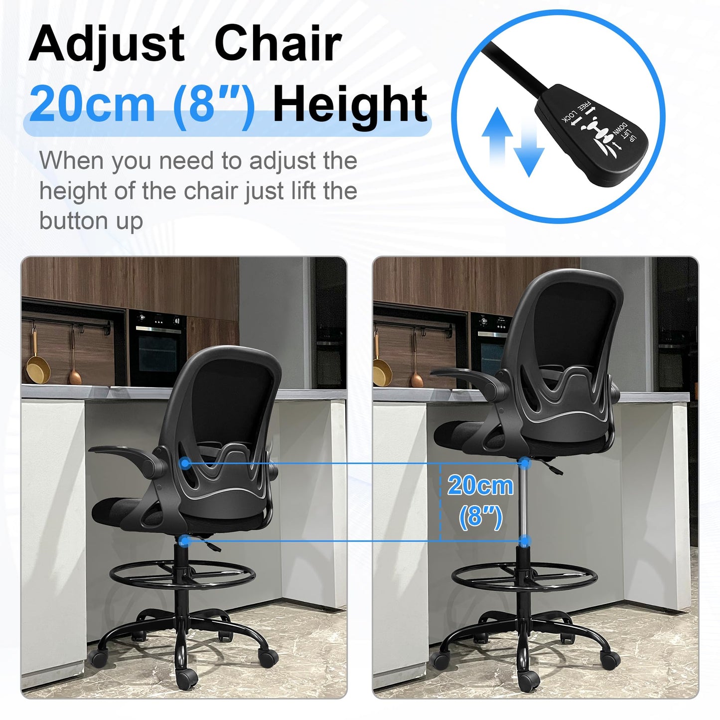 PRIMY Drafting Chair - Ergonomic Tall Office Chair with Lumbar Support