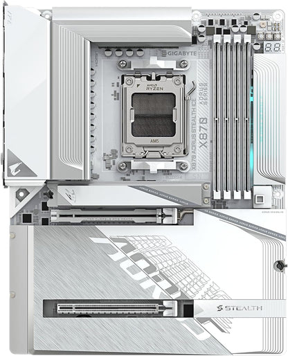 GIGABYTE X870 AORUS Stealth ICE Reverse-Connect ATX Motherboard, Support AMD Socket AM5 Processors, DDR5, 16+2+2 Power Phase, 4X M.2, PCIe 5.0, USB4, WIFI7, 5GbE, PCIe EZ-Latch Plus, 5 Year Warranty