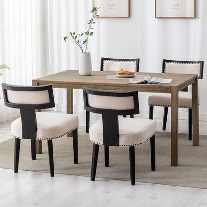 RIVOVA Mid Century Modern Dining Chairs Set of 6 Linen Fabric Upholstered Kitchen Side Chairs with Nailhead Trim, Modern Kitchen Armless Solid Wood Dining Chairs, Beige