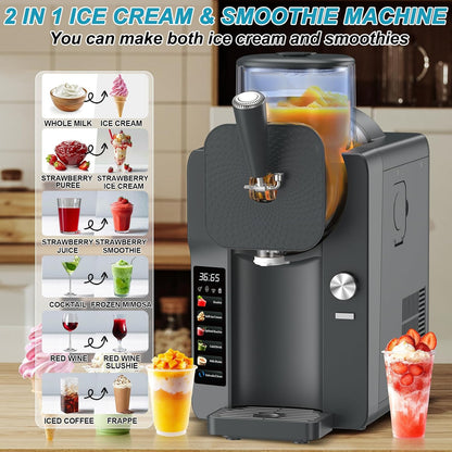Ice Cream Maker, Slushie Machine for Home, Slushy Machine 70 oz Margarita Machine with 6 Preset Programs for Ice Cream, Milkshake, Cocktail, Frappés, 9-level Adjustable Thickness, Gray