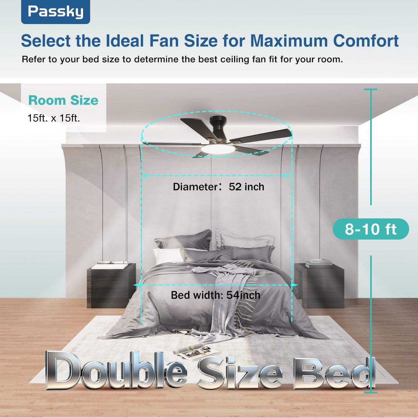 PASSKY 52-Inch Flush Mount Ceiling Fan with Lights & Remote