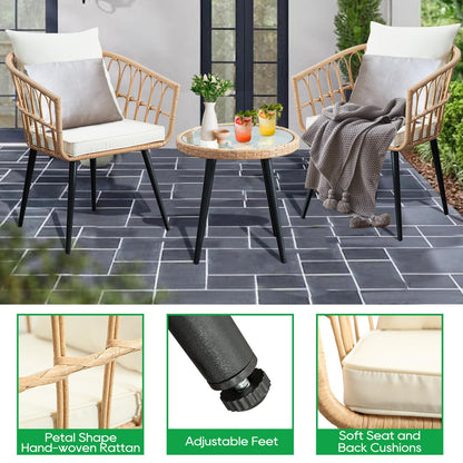 PORWEY 3 Piece Outdoor Wicker Bistro Set for Patio