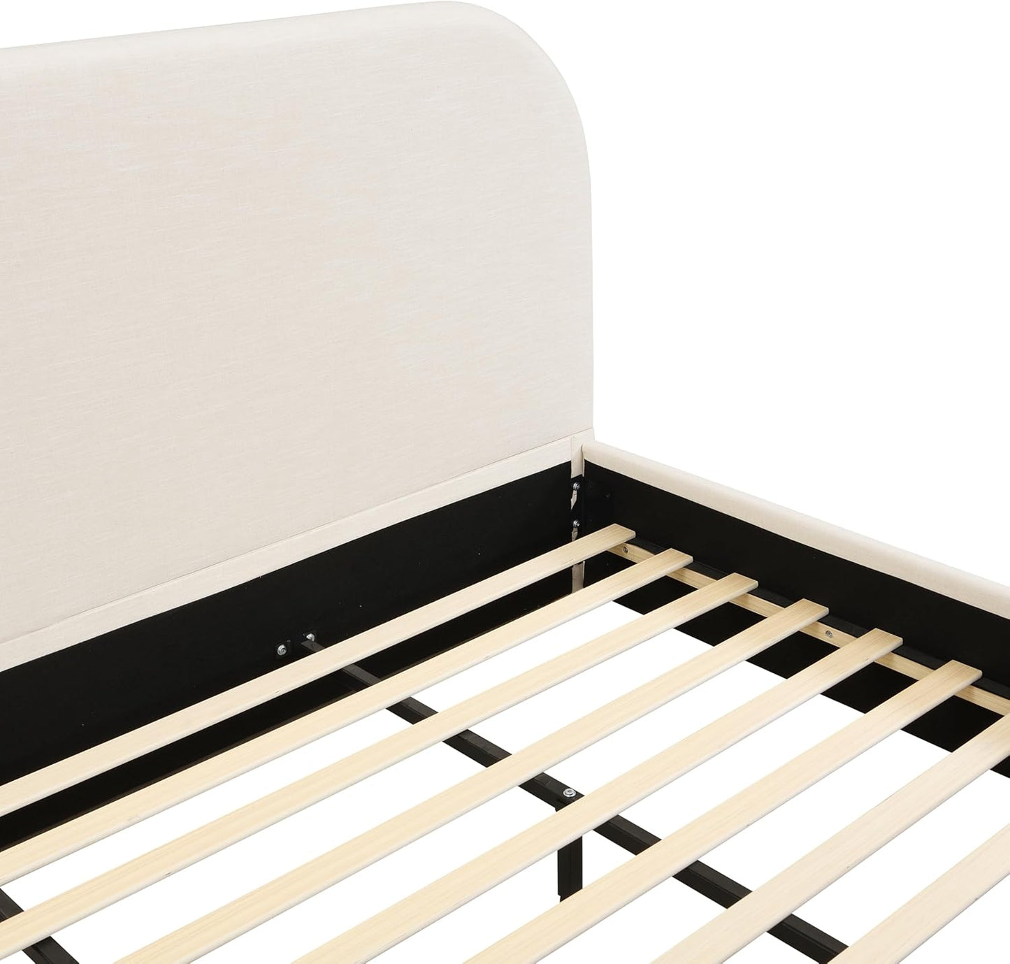 Christopher Knight Home Lanet Linen Upholstered King Size Bed Frame with Headboard, Modern King Bed Frame and Headboard, Wooden Slats Support, Easy Assembly, No Box Spring Needed, Beige