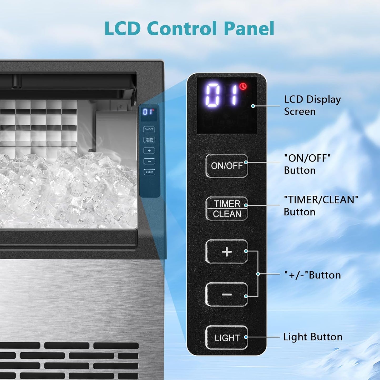 COWSAR Commercial Ice Maker Machine, Self-Cleaning Ice Machine for Home, Bar, Restaurant, Office and Outdoor .80Lbs/24H Freestanding Undercounter Ice Maker with 24Lbs Storage Capacity