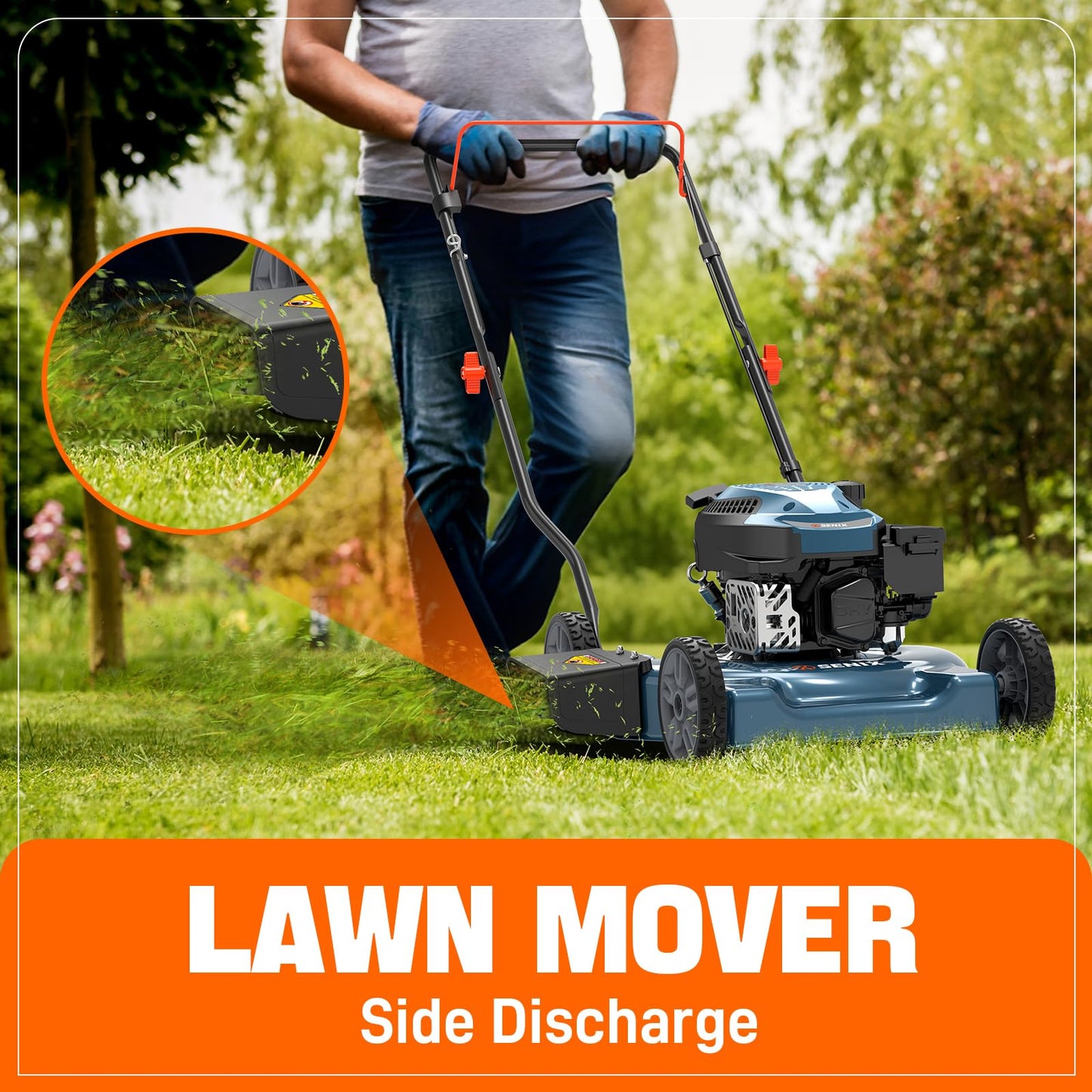 SENIX 20" Gas Lawn Mower with 4-Cycle Engine and Height Adjustment
