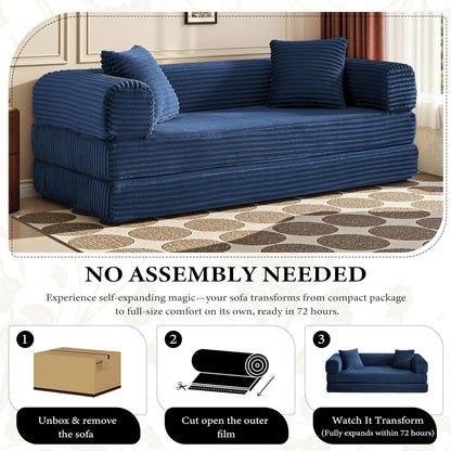Boneless Couch Versatile Couches for Living Room No-Install Sofa Bed Corduroy Futon Soft Cloud Couch with Pillows for Bedroom Game Movie (Dark Blue, 76")