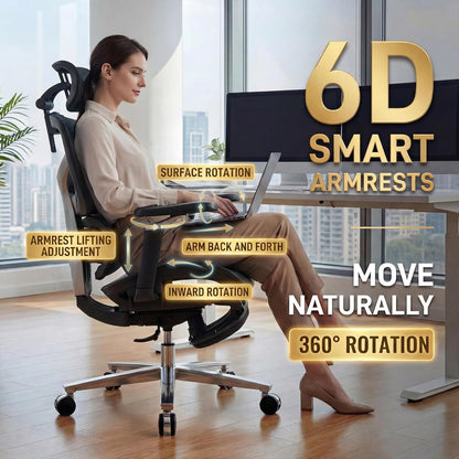 Ergonomic Office Chair with Footrest & 3D Massage Lumbar Support, Adjustable Seat Depth & Back Height,Big and Tall,400lbs, 4D Headrest, 6D Armrests, Reclining Office Chair for Home Office (Black)