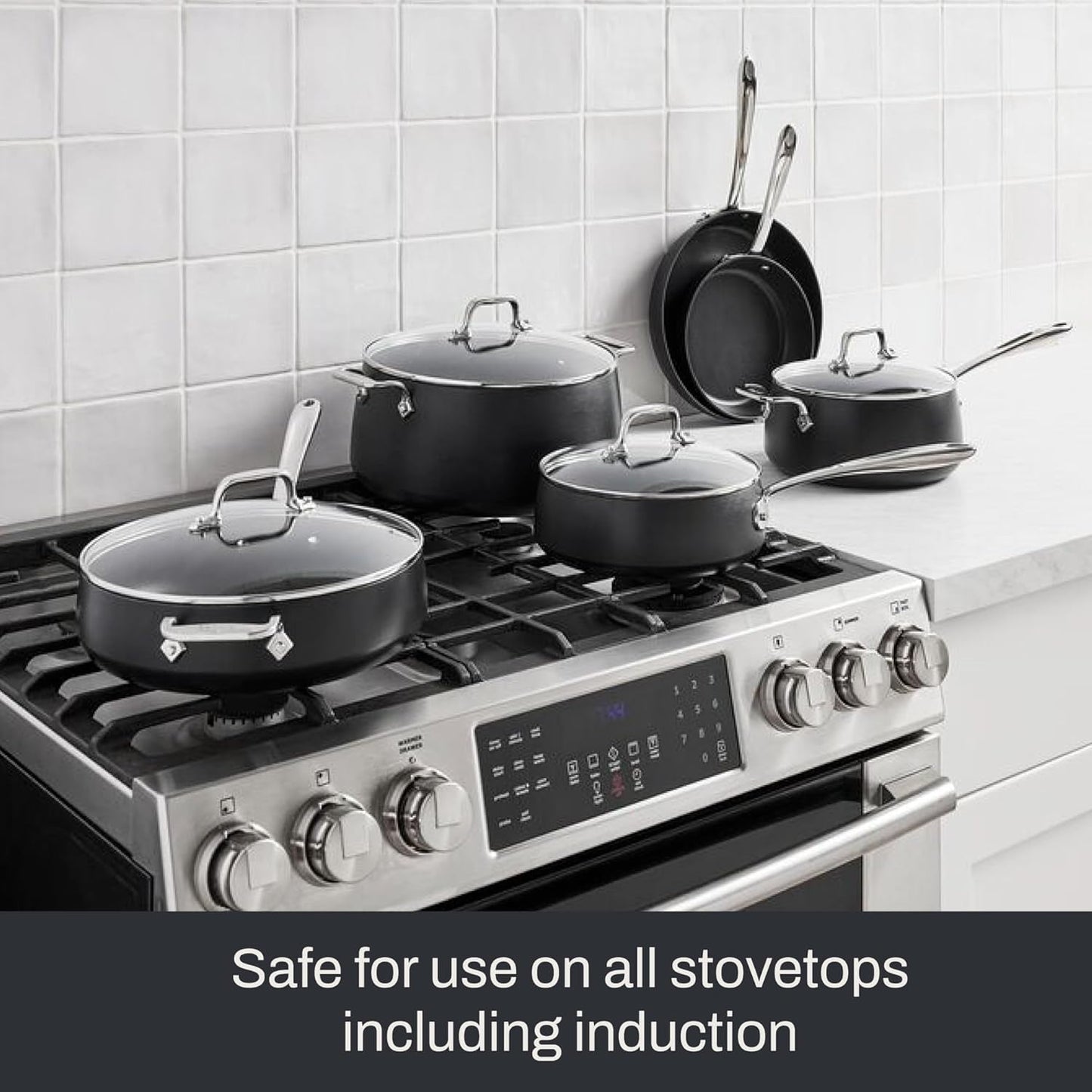 All-Clad HA1 Expert Hard Anodized Nonstick Cookware Set (10 Piece) Pots, Frying Pans, Dishwasher-Safe, Oven-Safe Up to 500°F Compatible with All Stovetops (Gas, Electric & Induction) - Black