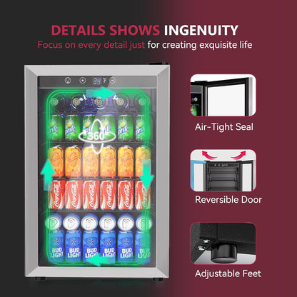 Icyglee 4.5 Cu.ft Beverage Refrigerator Cooler, 145 Can Mini Fridge with Digital Temperature Display for Soda Beer Wine, Freestanding beverage fridge with Adjustable Shelving for Home Office Bar