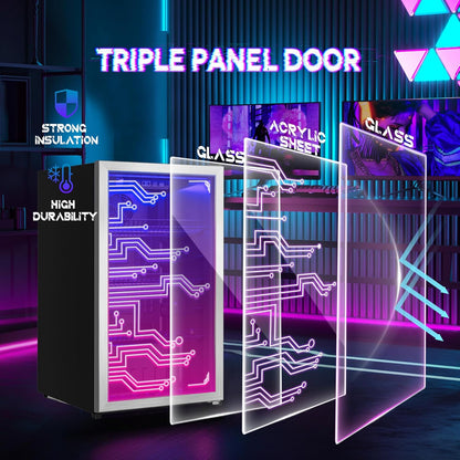 Manastin Gaming Light Up Beverage Refrigertor, Led Lighting Door 120 Cans Freestanding Beverage Fridge, Cyberpunk Beverage Cooler for Gaming, Gaming Room, Bar, Party (Lighting)