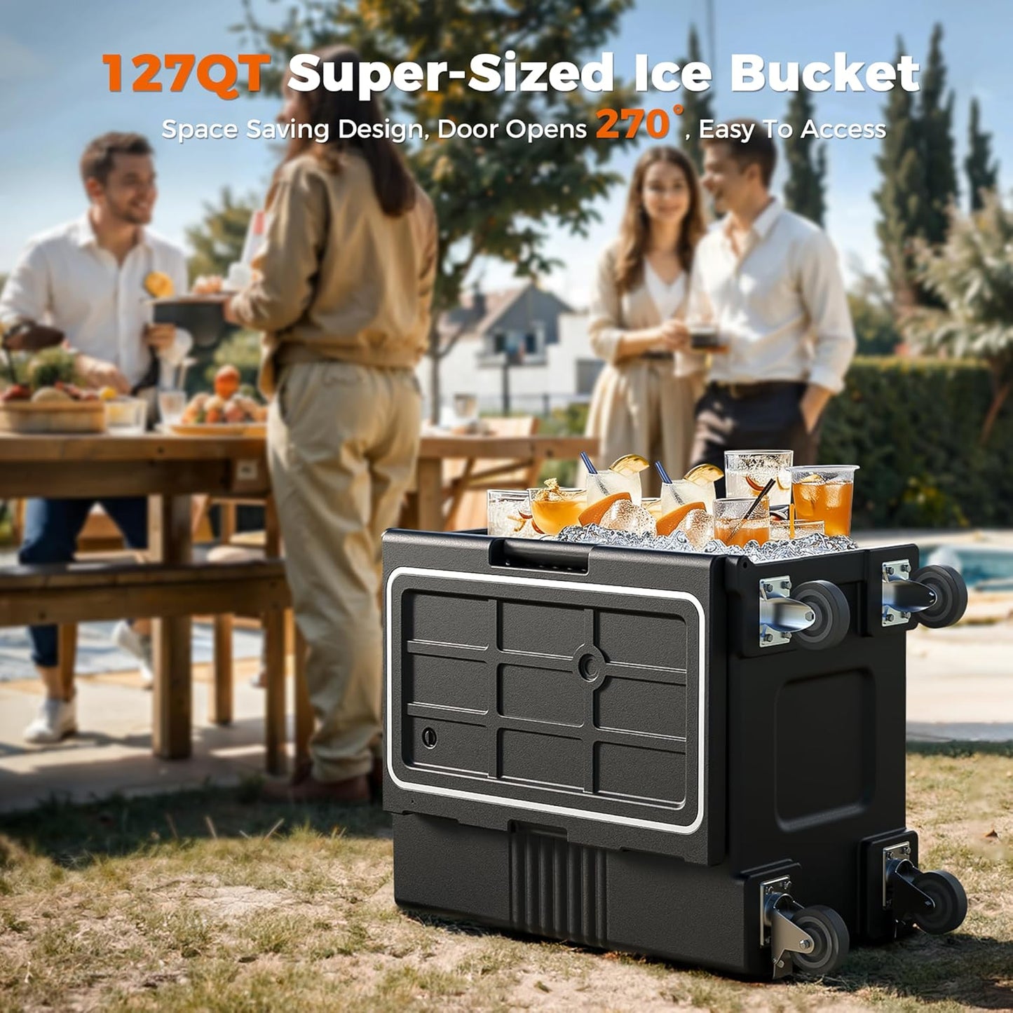 CAMMOO 127QT Non-Electrical Catering Food Warmers with Casters, 304 Stainless Steel Latch & Door Shaft, Insulated Food Carrier for 8 Full-Size Pans(NOT Included), Food Warmer Hot Boxes for Catering