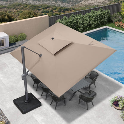 PURPLE LEAF 10' X 13' Cantilever Outdoor Umbrellas Large Patio Umbrella Hanging Double Top Rectangle Offset Umbrella with 360°Rotation Tilting Umbrella Outdoor Patio Taupe