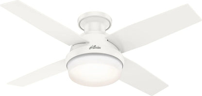 Hunter Fan Company Dempsey Low Profile Indoor / Outdoor Ceiling Fan with LED Light and Remote Control, 44", Matte Nickel