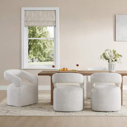 KISLOT Upholstered Dining Chairs with Casters, Modern Barrel Side Armchair with Rollers for Dining Room, Bedroom, Kitchen, Reading Room, Beige, Set of 4