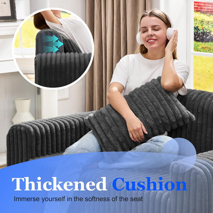 Hobestluk Couch Sofa 2-Seater Foam Sofa Loveseat for Small Spaces Comfy Sofas with Removable Cover Furry Couch with Pillows for Living Room, Bedroom, Apartment, Office (Black, Loveseat)