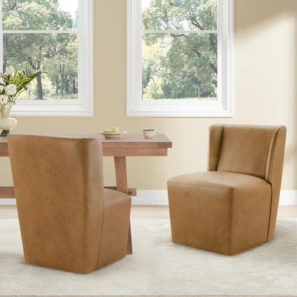 KISLOT Upholstered Dining Chairs Set of 4 with Casters, Wingback Modern Side Armless Deskchair with Rollers for Diningroom Bedroom Livingroom Reading Room, Brown Faux Leather