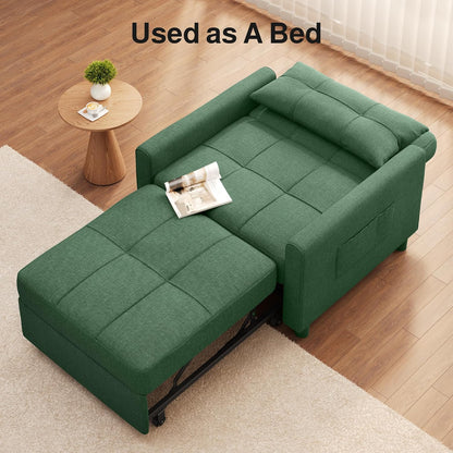Ahomly Convertible Sleeper Chair Sofa Bed with 3-in-1 Design, Adjustable Backrest, and Storage Pocket for Living Room, Green