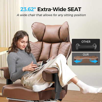 GTPLAYER Big and Tall Gaming Chair 400lbs Heavy Duty Office Chair with Foot Rest & Ergonomic Pocket Spring Lumbar Support, High Back 3D Saddle Shaped Cushion for Back Pain Relief, Brown