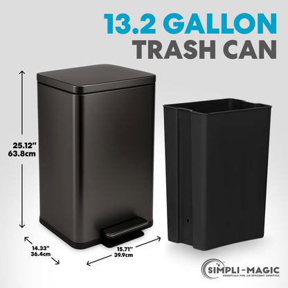 SIMPLI-MAGIC 13.2 Gallon Step Trash Can - Odor Control, Hands-Free