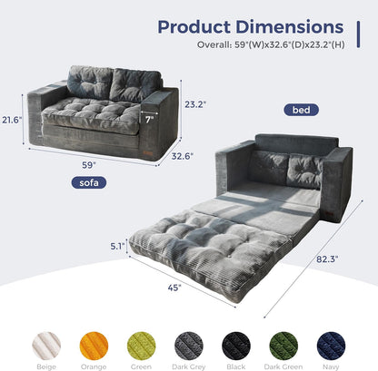 MAXYOYO Convertible Sofa Bed, Pull Out Loveseat Sleeper Sofa, 2 in 1 Folding Couch Bed