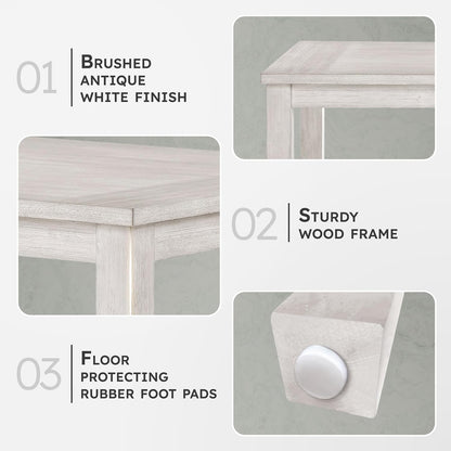 Lexicon 60" Farmhouse Dining Table for 4-6 People, Solid Wood Frame Acacia Veneer Rectangular Kitchen Table, for Kitchen, Dining Room, Living Room, Assembly Required, Brushed Antique White Finish